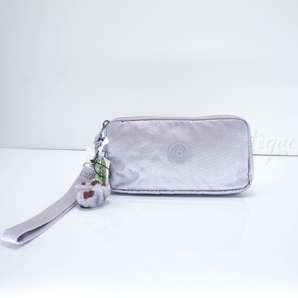 Kipling Lowie Pouch Wallet Wristlet Polyamide K12650 Frosted Lilac Metallic NWT - Picture 1 of 10